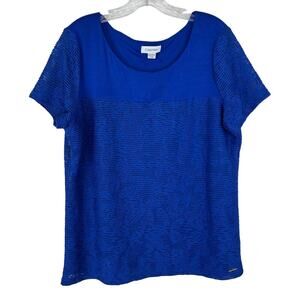 Calvin Klein Blue Textured Top Size XL Fully Lined Shirt Short Sleeve